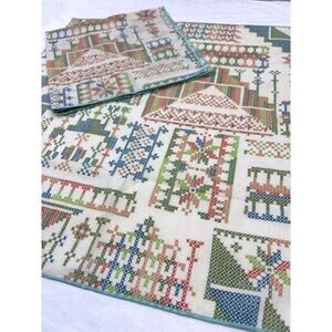Cross Stitch Print Pattern Small Cloth Textiles Table Linen Decor Items Set of 2
